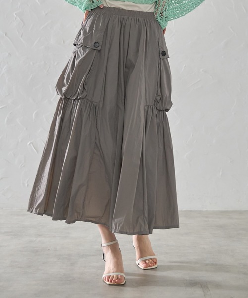 each(イーチ)の「サイドポケットナイロンミディスカート(スカート・レディース・グレー/ブラック/ライトグレー・FREE)」の2枚目の写真