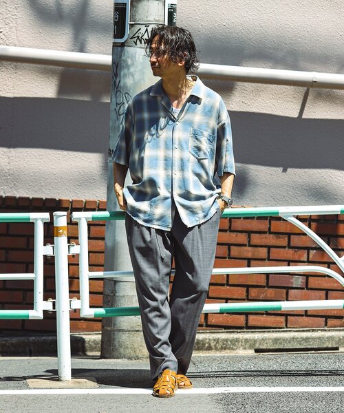 JOURNAL STANDARD relume（ジャーナルスタンダード　レリューム）の「レーヨン フリンジ 半袖チェックシャツ（シャツ/ブラウス・メンズ・グレー/サックスブルー/ブラック/レッド・LARGE/MEDIUM）」の5枚目の写真