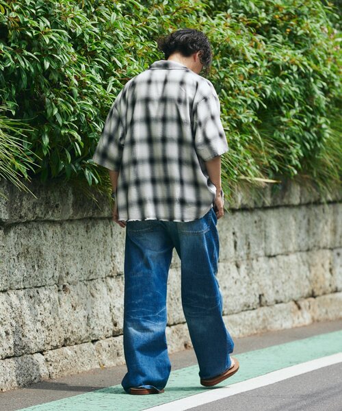 JOURNAL STANDARD relume（ジャーナルスタンダード　レリューム）の「レーヨン フリンジ 半袖チェックシャツ（シャツ/ブラウス・メンズ・グレー/サックスブルー/ブラック/レッド・LARGE/MEDIUM）」の8枚目の写真