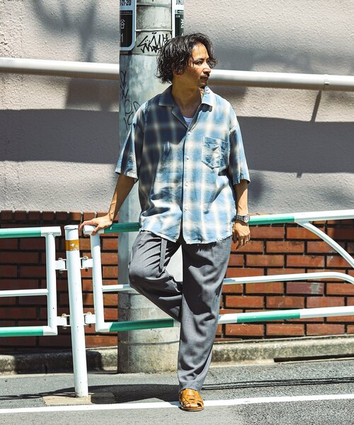 JOURNAL STANDARD relume（ジャーナルスタンダード　レリューム）の「レーヨン フリンジ 半袖チェックシャツ（シャツ/ブラウス・メンズ・グレー/サックスブルー/ブラック/レッド・LARGE/MEDIUM）」の13枚目の写真