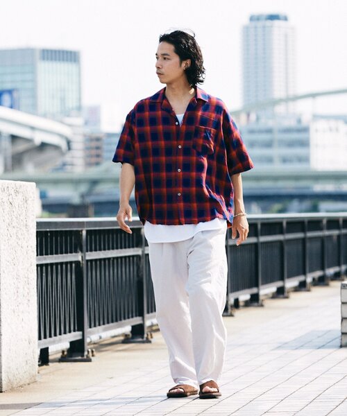 JOURNAL STANDARD relume（ジャーナルスタンダード　レリューム）の「レーヨン フリンジ 半袖チェックシャツ（シャツ/ブラウス・メンズ・グレー/サックスブルー/ブラック/レッド・LARGE/MEDIUM）」の15枚目の写真