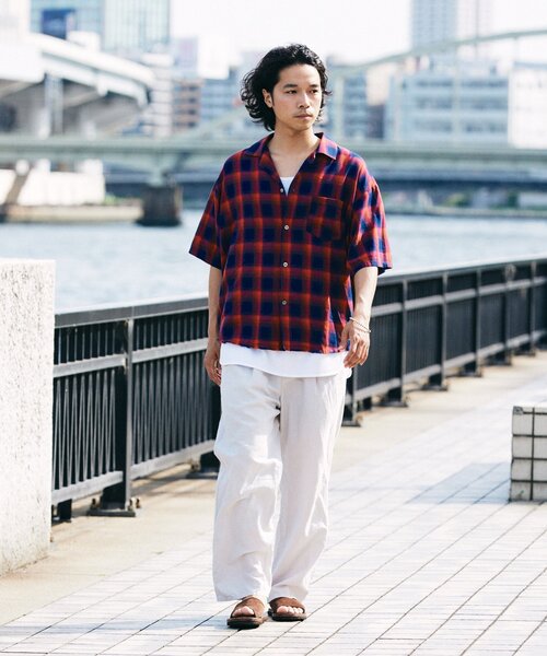 JOURNAL STANDARD relume（ジャーナルスタンダード　レリューム）の「レーヨン フリンジ 半袖チェックシャツ（シャツ/ブラウス・メンズ・グレー/サックスブルー/ブラック/レッド・LARGE/MEDIUM）」の16枚目の写真