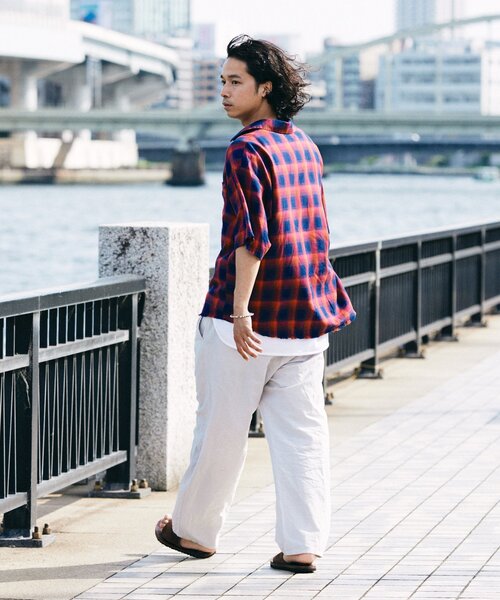 JOURNAL STANDARD relume（ジャーナルスタンダード　レリューム）の「レーヨン フリンジ 半袖チェックシャツ（シャツ/ブラウス・メンズ・グレー/サックスブルー/ブラック/レッド・LARGE/MEDIUM）」の17枚目の写真