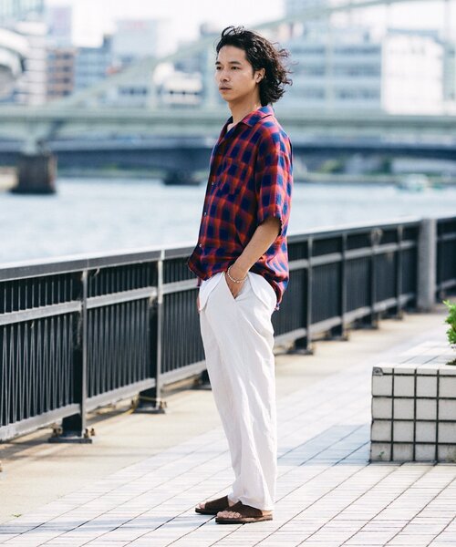 JOURNAL STANDARD relume（ジャーナルスタンダード　レリューム）の「レーヨン フリンジ 半袖チェックシャツ（シャツ/ブラウス・メンズ・グレー/サックスブルー/ブラック/レッド・LARGE/MEDIUM）」の18枚目の写真