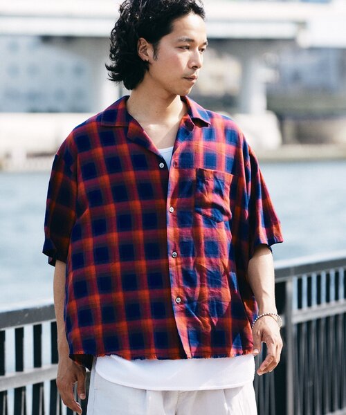 JOURNAL STANDARD relume（ジャーナルスタンダード　レリューム）の「レーヨン フリンジ 半袖チェックシャツ（シャツ/ブラウス・メンズ・グレー/サックスブルー/ブラック/レッド・LARGE/MEDIUM）」の20枚目の写真