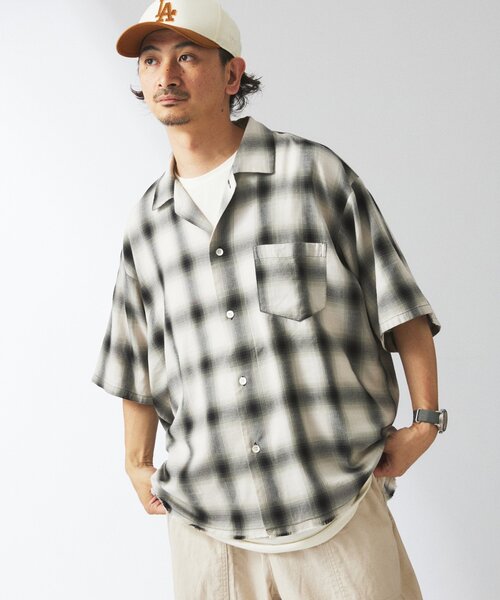 レーヨンフリンジ　半袖チェックシャツ JOURNAL STANDARD relume シャツ レーヨン フリンジ 半袖