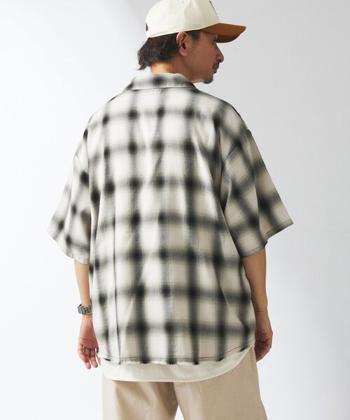 JOURNAL STANDARD relume フリンジ 半袖チェックシャツ JOURNAL STANDARD relume シャツ レーヨン フリンジ 半袖