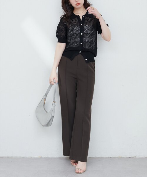 natural couture(ナチュラルクチュール)の「【WEB限定】透かし編みコンパクトシャツニットカーデ(ニット/セーター・レディース・グリーン/ブルー/オフホワイト/ブラック・FREE)」の19枚目の写真