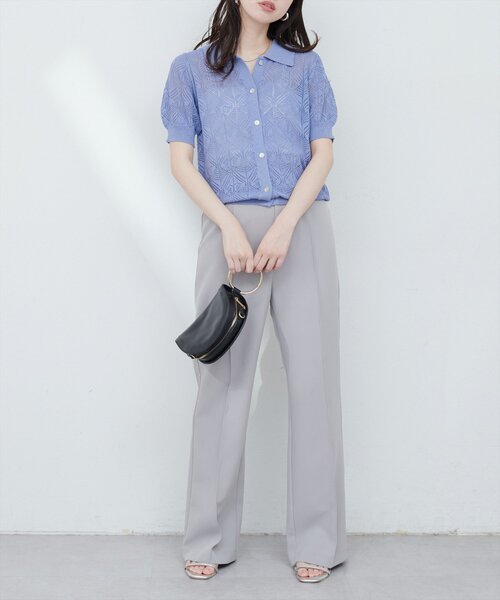 natural couture(ナチュラルクチュール)の「【WEB限定】透かし編みコンパクトシャツニットカーデ(ニット/セーター・レディース・グリーン/ブルー/オフホワイト/ブラック・FREE)」の11枚目の写真