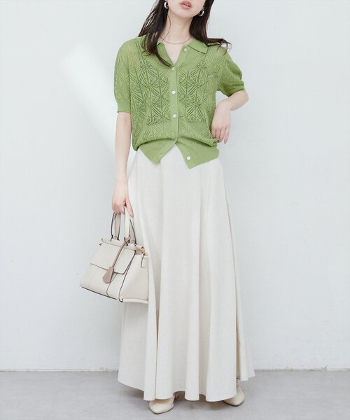 natural couture(ナチュラルクチュール)の「【WEB限定】透かし編みコンパクトシャツニットカーデ(ニット/セーター・レディース・グリーン/ブルー/オフホワイト/ブラック・FREE)」の15枚目の写真