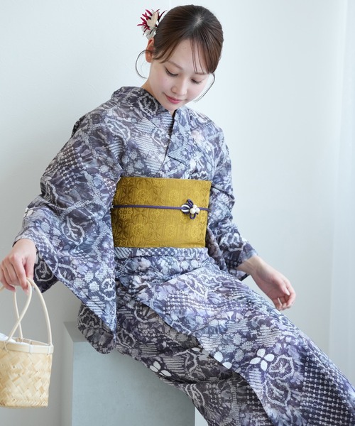 有松絞り浴衣3点セット utatane 錆紫の蔓花（浴衣）｜utatane
