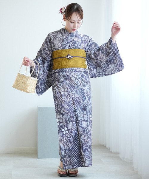 有松絞り浴衣3点セット utatane 錆紫の蔓花（浴衣）｜utatane