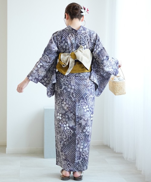 有松絞り浴衣3点セット utatane 錆紫の蔓花（浴衣）｜utatane