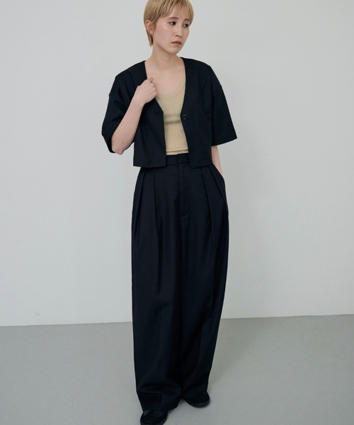 lit（リット）の「Over Shoulder Half Sleeve Jaket（ノーカラージャケット・レディース・ブラック/キナリ・FREE）」の14枚目の写真