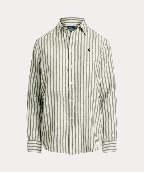 Polo Ralph Lauren リネン ストライプシャツ M クラシック フィット ストライプド リネン シャツ | ラルフ