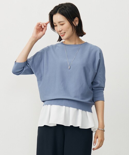 J.PRESS Ladies(J.プレス レディス)の「【WEB限定カラーあり・洗える・抗菌防臭】COTTON POLYESTER ドルマンスリーブ ニット(ニット/セーター・レディース・ライトグレー系/ネイビー系/スカイブルー系/オレンジ系/ピンク系・SMALL)」の2枚目の写真