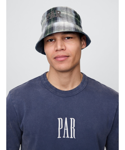 Gap × Malbon コットンリネン リバーシブル ロゴ バケットハット