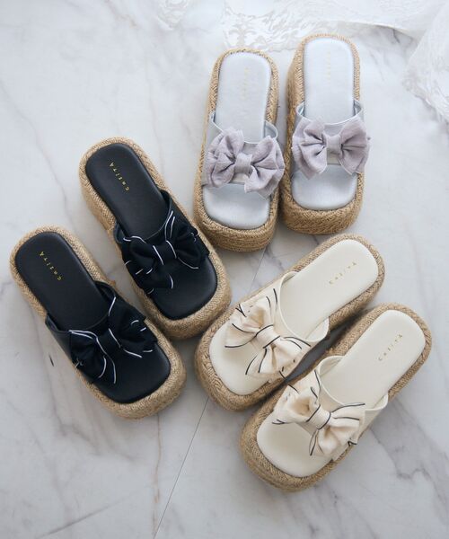 ems excite（エムズエキサイト）の「リボンジュートサンダル（サンダル・レディース・ブラック/オフホワイト/シルバー・MEDIUM/LARGE）」の4枚目の写真