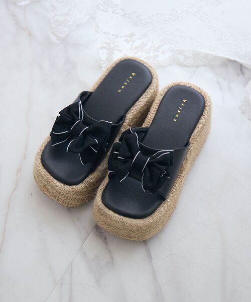 ems excite（エムズエキサイト）の「リボンジュートサンダル（サンダル・レディース・ブラック/オフホワイト/シルバー・MEDIUM/LARGE）」の5枚目の写真