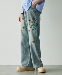 新品■欧州Danjonse黒花柄L カットデニム パンツ◆メンズ 美脚vintage スエット 八分丈パンツ(STANDARD FIT) /ボトムス ジョガーパンツ デニムパンツ（柄花・植物）（メンズファッション）の通販