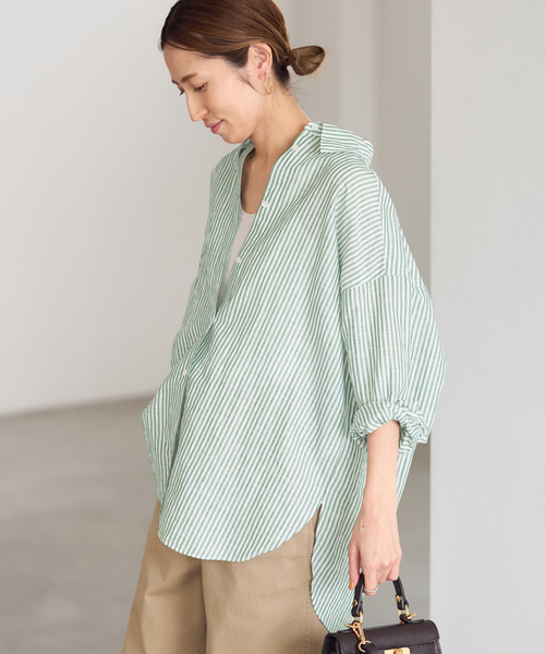 FRAMeWORK（フレームワーク）の「コットンリネンオーバーシャツ（シャツ/ブラウス・レディース・ブルー/サックスブルー/グリーン・FREE）」の7枚目の写真