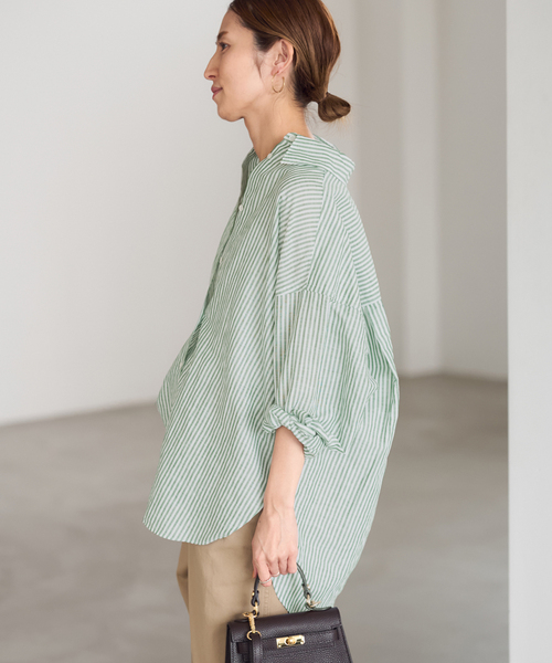 FRAMeWORK（フレームワーク）の「コットンリネンオーバーシャツ（シャツ/ブラウス・レディース・ブルー/サックスブルー/グリーン・FREE）」の9枚目の写真