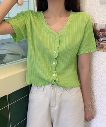 クロップド丈リブニットカーディガン