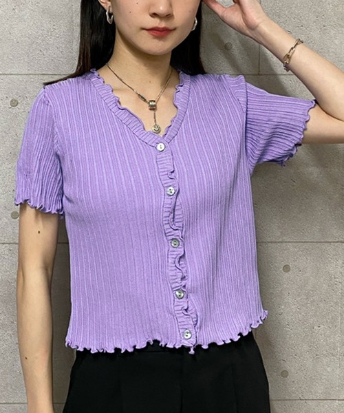 NANEA（ナネア）の「クロップド丈リブニットカーディガン（ニット/セーター・レディース・パープル/イエロー/ブラウン/グリーン/ピンク/ホワイト/ブラック/ブルー・フリー）」の11枚目の写真