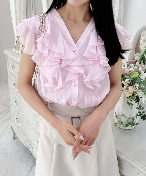 INGNI(イング)の「フリルシアーノースリブラウス/A(シャツ/ブラウス・レディース・ピンク/サックスブルー/ブラック/オフホワイト・M)」の1枚目の写真