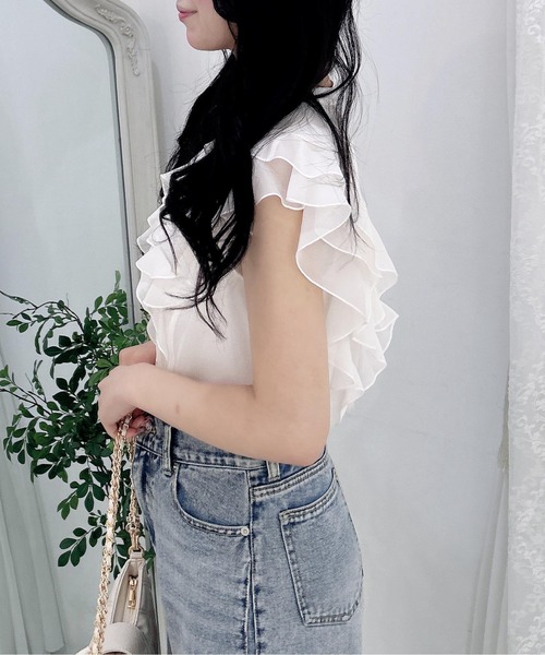 INGNI(イング)の「フリルシアーノースリブラウス/A(シャツ/ブラウス・レディース・ピンク/サックスブルー/ブラック/オフホワイト・M)」の8枚目の写真