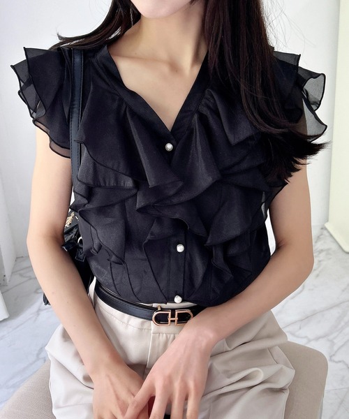 INGNI(イング)の「フリルシアーノースリブラウス/A(シャツ/ブラウス・レディース・ピンク/サックスブルー/ブラック/オフホワイト・M)」の12枚目の写真