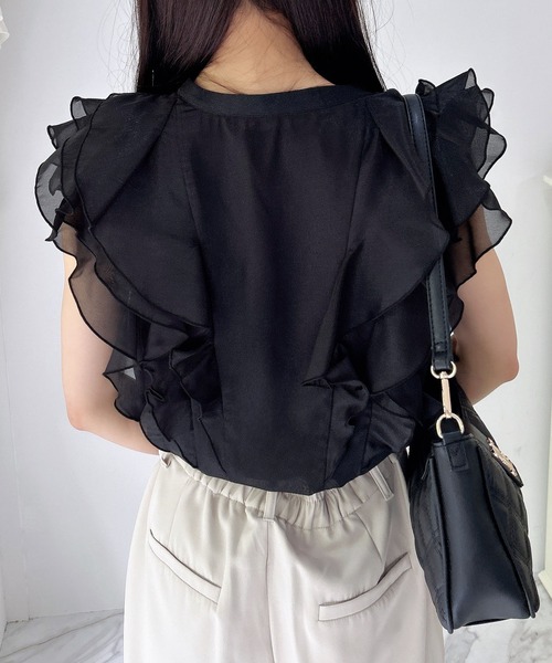 INGNI(イング)の「フリルシアーノースリブラウス/A(シャツ/ブラウス・レディース・ピンク/サックスブルー/ブラック/オフホワイト・M)」の15枚目の写真