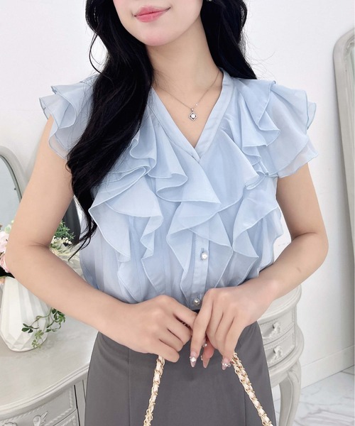 INGNI(イング)の「フリルシアーノースリブラウス/A(シャツ/ブラウス・レディース・ピンク/サックスブルー/ブラック/オフホワイト・M)」の18枚目の写真