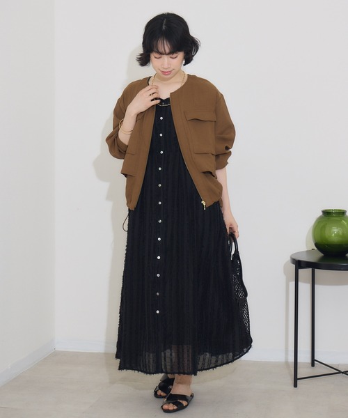 KATHARINE ROSS（キャサリンロス）の「【KATHARINE ROSS】リネン調ドロストブルゾン（ブルゾン・レディース・ブラウン/グレー・MEDIUM）」の4枚目の写真