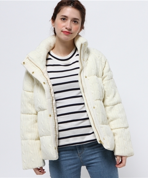 ANDMARY ケーブルニット風ダウンジャケット ホワイト アウター 新品タグ付】andmary ケーブルニット アウター ホワイト ベルト付