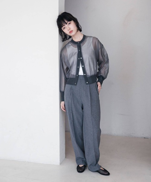 Audrey and John Wad スタンドカラーシアーチェックブルゾン Audrey and John Wad｜シアー ビンテージサテン ノーカラー