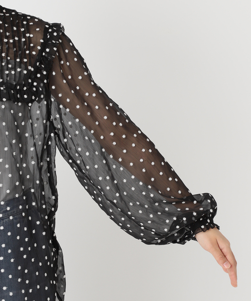 IENA イエナ ドット楊柳フリルブラウス　ブラック WEB限定/追加2》楊柳フリルピンタックブラウス（シャツ／ブラウス