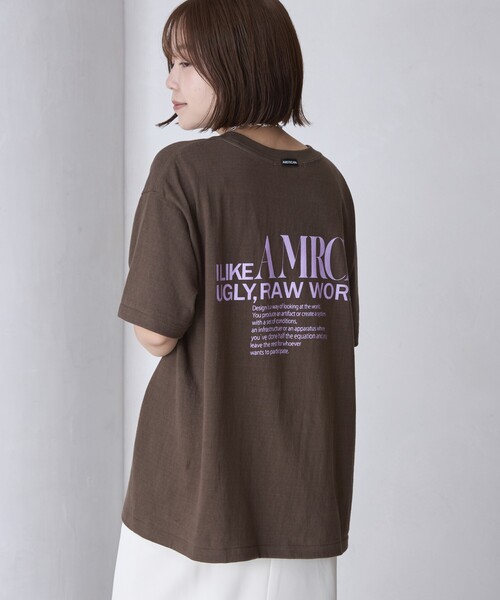 AMERICANA（アメリカーナ）の「Americana/アメリカーナ 別注 丸胴 ラフィー天竺 ロゴプリントTEE / リラックスフィット バックプリント半袖Tシャツ（Tシャツ/カットソー・レディース・ブラウン/ネイビー/ホワイト・FREE）」の2枚目の写真