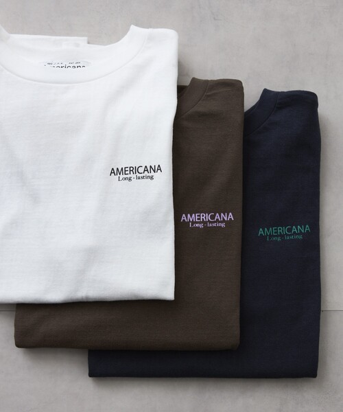 AMERICANA（アメリカーナ）の「Americana/アメリカーナ 別注 丸胴 ラフィー天竺 ロゴプリントTEE / リラックスフィット バックプリント半袖Tシャツ（Tシャツ/カットソー・レディース・ブラウン/ネイビー/ホワイト・FREE）」の16枚目の写真