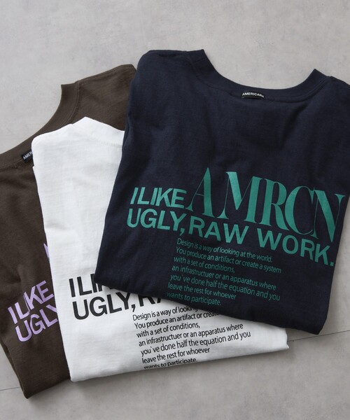 AMERICANA（アメリカーナ）の「Americana/アメリカーナ 別注 丸胴 ラフィー天竺 ロゴプリントTEE / リラックスフィット バックプリント半袖Tシャツ（Tシャツ/カットソー・レディース・ブラウン/ネイビー/ホワイト・FREE）」の14枚目の写真