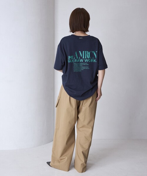 AMERICANA（アメリカーナ）の「Americana/アメリカーナ 別注 丸胴 ラフィー天竺 ロゴプリントTEE / リラックスフィット バックプリント半袖Tシャツ（Tシャツ/カットソー・レディース・ブラウン/ネイビー/ホワイト・FREE）」の11枚目の写真