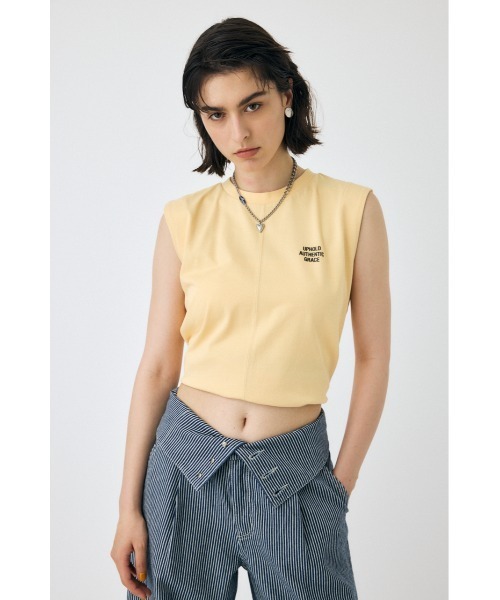 MOUSSY（マウジー）の「TINY LETTER SLEEVELESS トップス（タンクトップ・レディース・オレンジ系その他/ホワイト/ネイビー・FREE）」の4枚目の写真