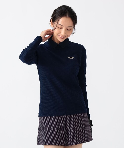 BEAMS GOLF(ビームスゴルフ)の「PURPLE LABEL / 衿付 グリッドプルオーバーシャツ(ポロシャツ・レディース・ブラック/ホワイト/ネイビー・SMALL/MEDIUM/LARGE)」の3枚目の写真