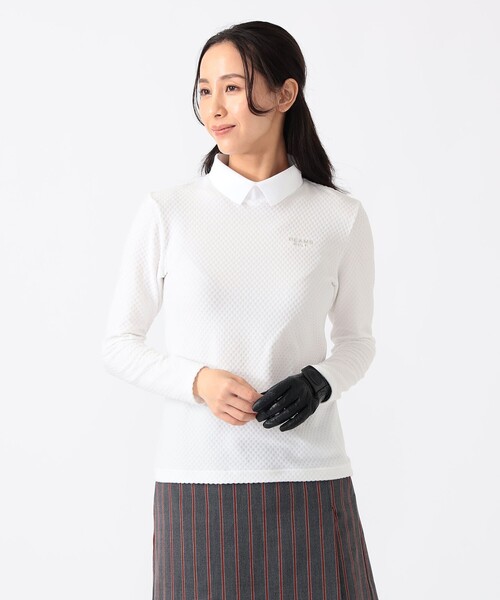 BEAMS GOLF(ビームスゴルフ)の「PURPLE LABEL / 衿付 グリッドプルオーバーシャツ(ポロシャツ・レディース・ブラック/ホワイト/ネイビー・SMALL/MEDIUM/LARGE)」の6枚目の写真