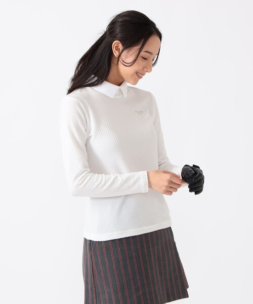 BEAMS GOLF(ビームスゴルフ)の「PURPLE LABEL / 衿付 グリッドプルオーバーシャツ(ポロシャツ・レディース・ブラック/ホワイト/ネイビー・SMALL/MEDIUM/LARGE)」の7枚目の写真