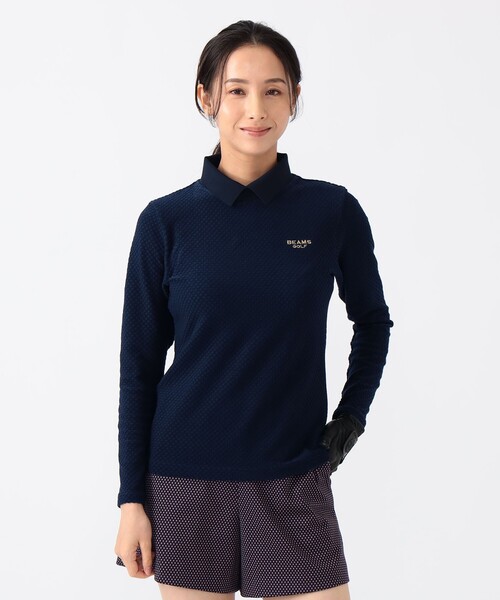 BEAMS GOLF(ビームスゴルフ)の「PURPLE LABEL / 衿付 グリッドプルオーバーシャツ(ポロシャツ・レディース・ブラック/ホワイト/ネイビー・SMALL/MEDIUM/LARGE)」の13枚目の写真