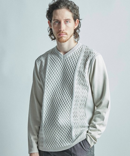 MEN'S BIGI（メンズビギ）の「ニットコンビ フェイクスエード長袖Tシャツ（Tシャツ/カットソー・メンズ・マスタード/ブラウン/グレー/ブラック・04/02/01/03）」の3枚目の写真