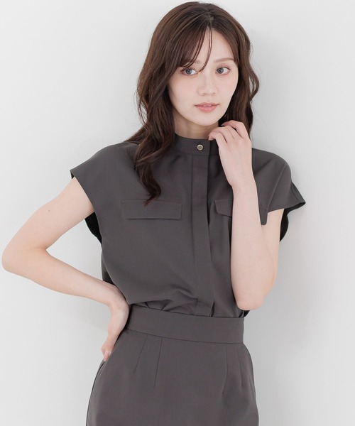 Andemiu（アンデミュウ）の「ポケットデザインフレンチスリーブシャツ579753（シャツ/ブラウス・レディース・アイボリー/チャコールグレー/オレンジ・FREE）」の3枚目の写真