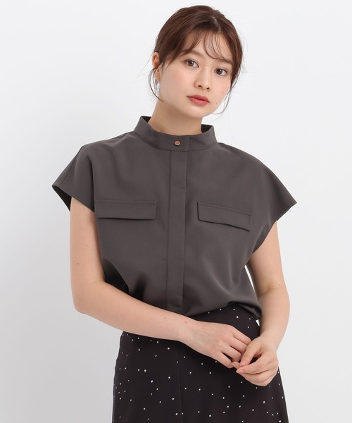 Andemiu（アンデミュウ）の「ポケットデザインフレンチスリーブシャツ579753（シャツ/ブラウス・レディース・アイボリー/チャコールグレー/オレンジ・FREE）」の12枚目の写真