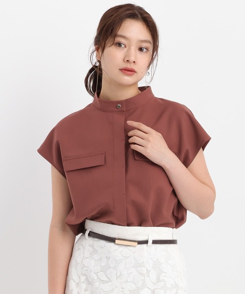 Andemiu（アンデミュウ）の「ポケットデザインフレンチスリーブシャツ579753（シャツ/ブラウス・レディース・アイボリー/チャコールグレー/オレンジ・FREE）」の13枚目の写真